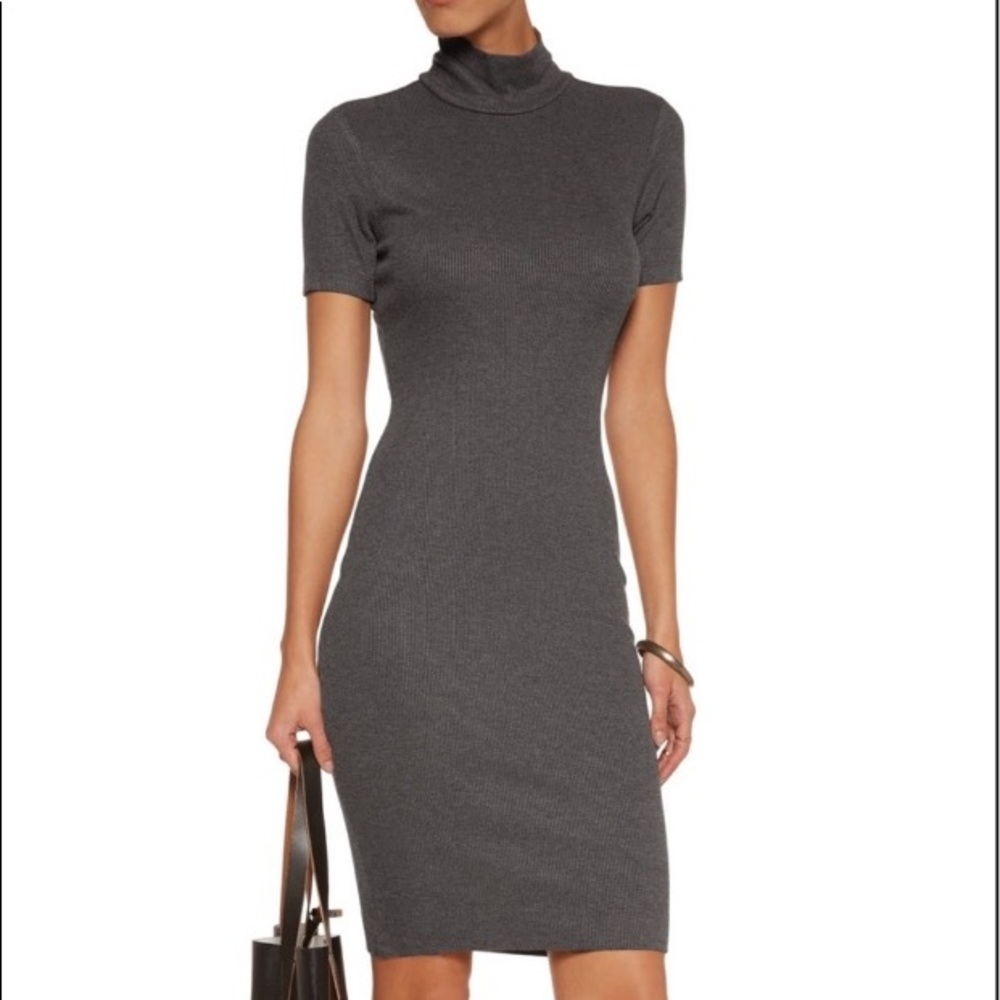 L'AGENCE Gray ribbed, body con dress, S